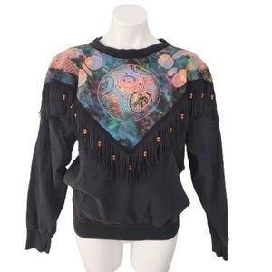 Vintage 90s Southwestern Fringe Crewneck Neon Sweatshirt